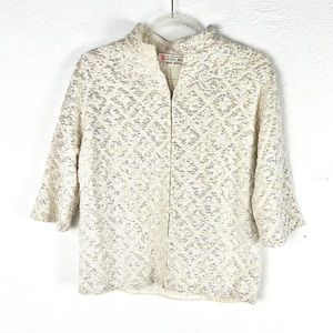 JOSEPH MAGNIN | 🤍VINTAGE 60s Wool Beaded Zip-Up 3/4 Sleeves Collared Sweater